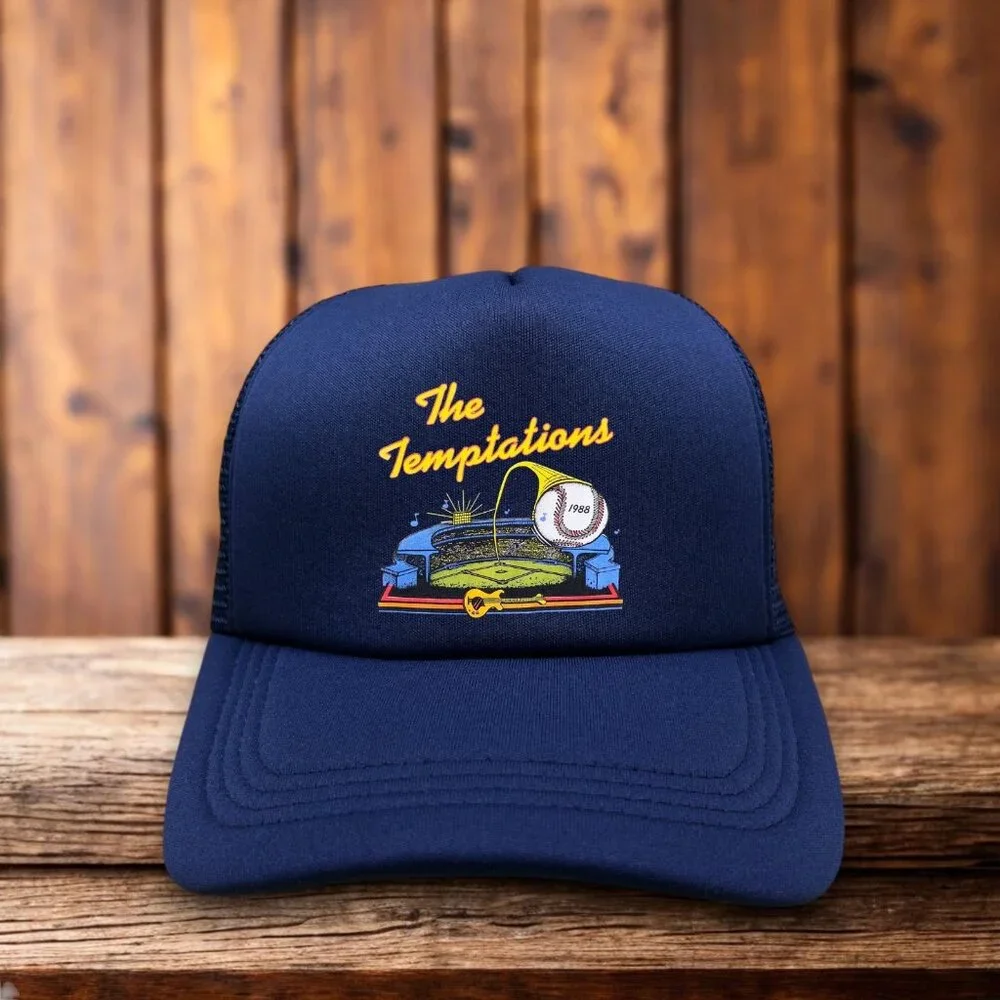 The Temptations Mens Trucker Hat Navy 1988 Rare Logo Mo-Town Legends Ball Cap